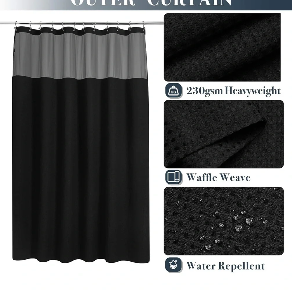 Waffle Weave Shower Curtain with Snap-in Fabric Liner